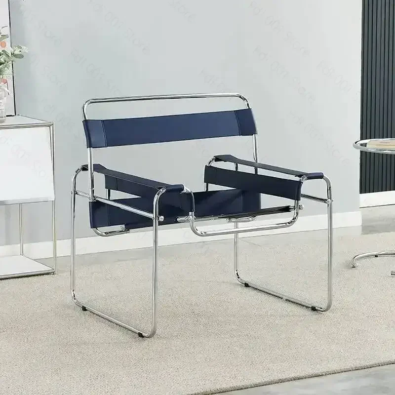 Casual Italian chair Saddle leather Stainless steel Living room single sofa chair