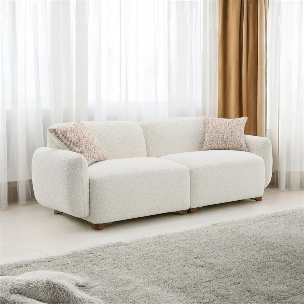 #￥China Nordic Beige Boucle 2-seater Loveseat Couch Comfortable Standard Fabric Sofa Stylish Sofa Set for Living Room Apartment