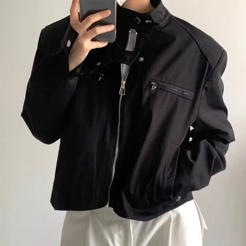 

Autumn American Retro Shoulder Padded Jacket Men's Casual Handsome Stand-up Collar Short Coat Top