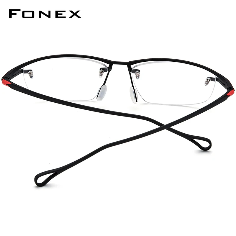 FONEX Progressive Prescription Glasses Anti Blue Myopia Optical Lens Eyewear Men Square Eyeglasses Semi-Rimless Titanium Frame 8