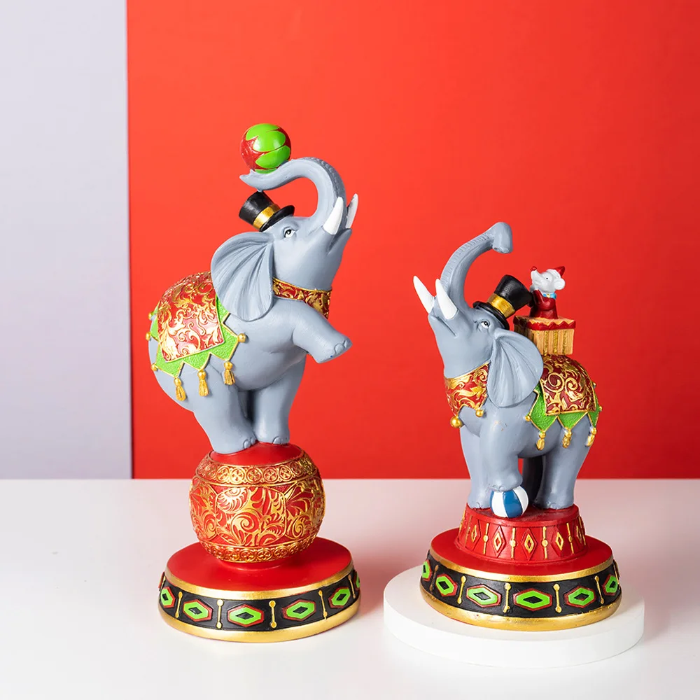 Circus Elephant Sculpture - Resin Home Decor for Living Room, Wine Cabinet Showpiece