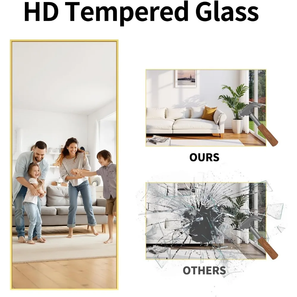 Full-Length Floor Mirror with Aluminum Frame - Large Standing Mirror for Home Decor, Ideal for Bedrooms and Living Rooms