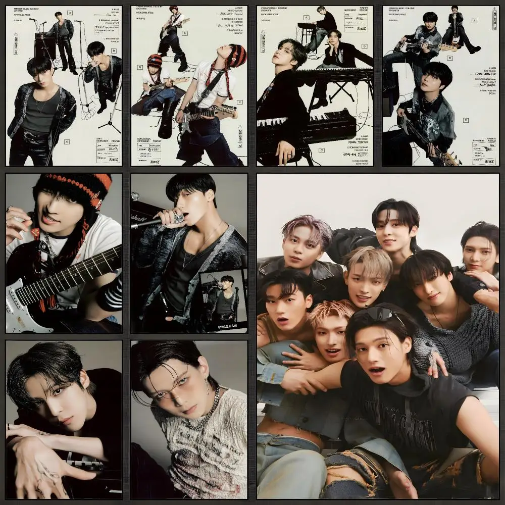 Group ATEEZ Kpop Boy Band Poster Peel And Stick Wall Art PP Waterproof HD Bedroom Living Room Home Decor Gift