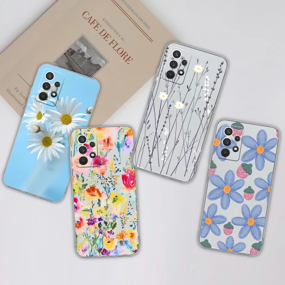 Case For Samsung Galaxy A32 4G 5G Back Cover Transparent Shockproof Flower Daisy Soft Silicone Phone Bags For Galaxy A 32 Fundas