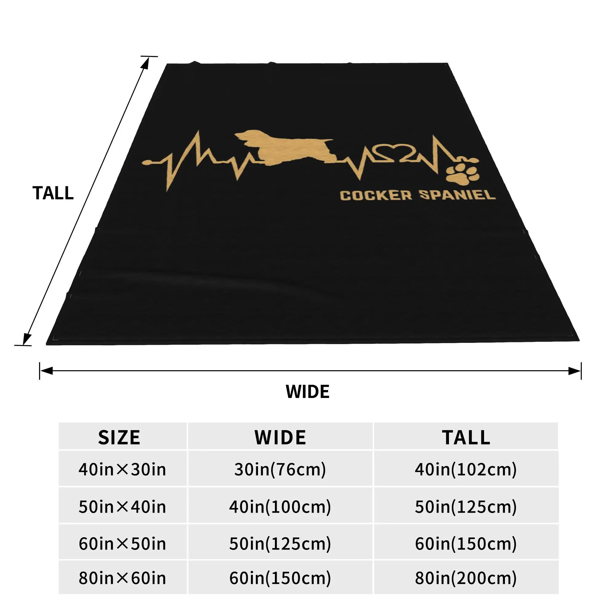 Cocker Spaniel Dog Lover Heartbeat ECG Pulse Pet Breed Paw Blanket Soft Warm Flannel Throw Blanket Cover for Bed Picnic Travel