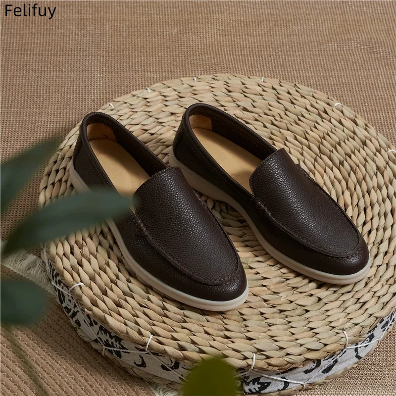 Coffee Men's Luxury Genuine Leather Flats Soft Casual Driving Bean Shoes Old Money Sle Slip-On Lazy Person oes Male Footwear
