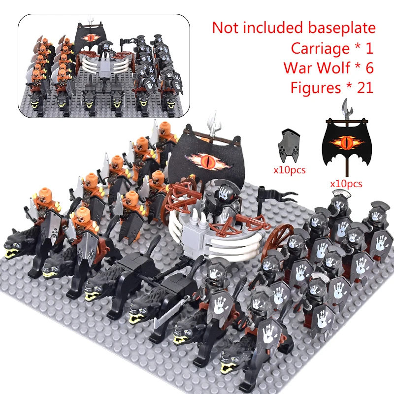 MOC Medieval lotr Figures Black Wolves, Mounted Chariots Legion Lotte Action Dolls Brick Dolls Assembled Building Blocks Toys