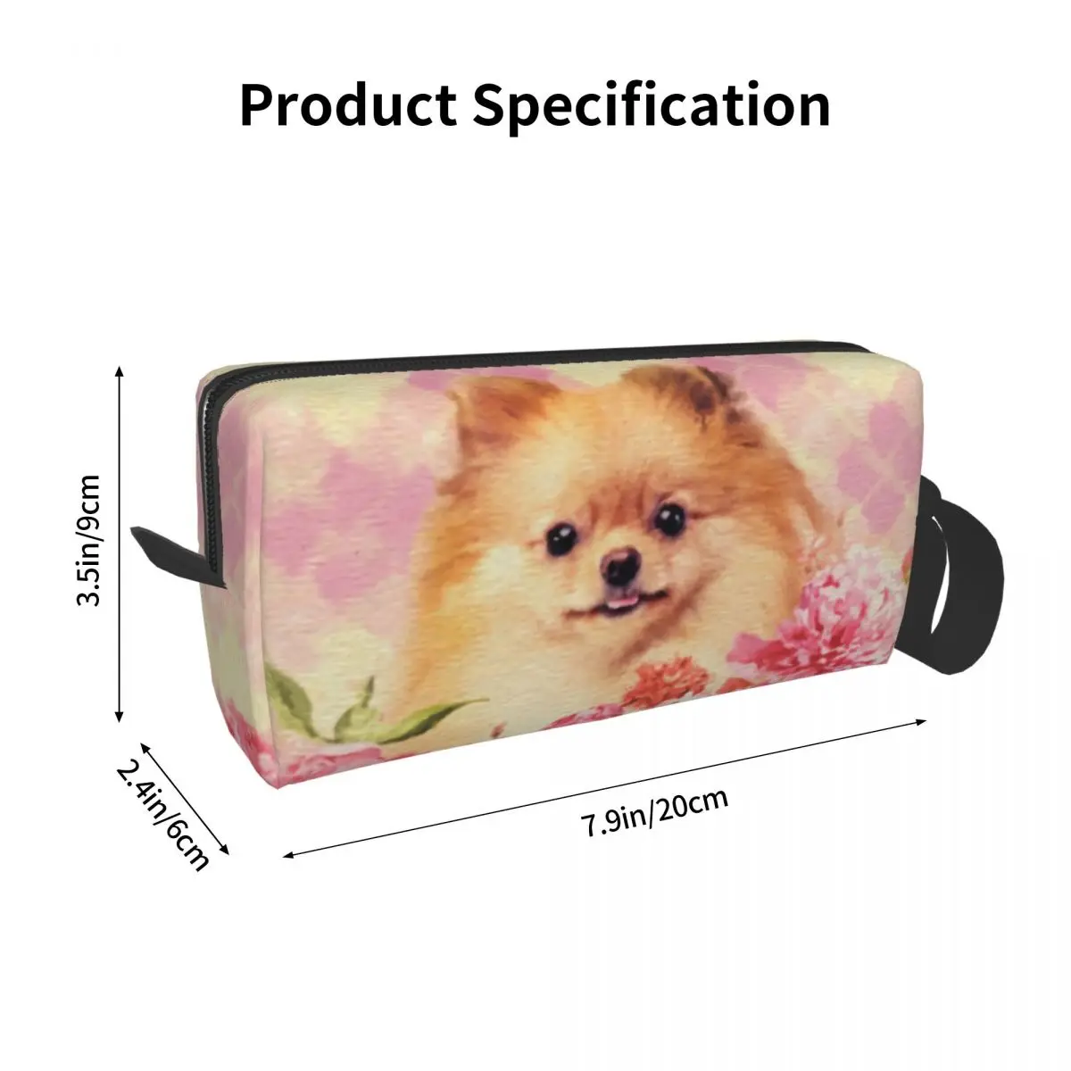 Cute Pomeranian German Spitz With Flowers Cosmetic Bag Kawaii Large Capacity Pet Dog Makeup Case Beauty Storage Toiletry Bags