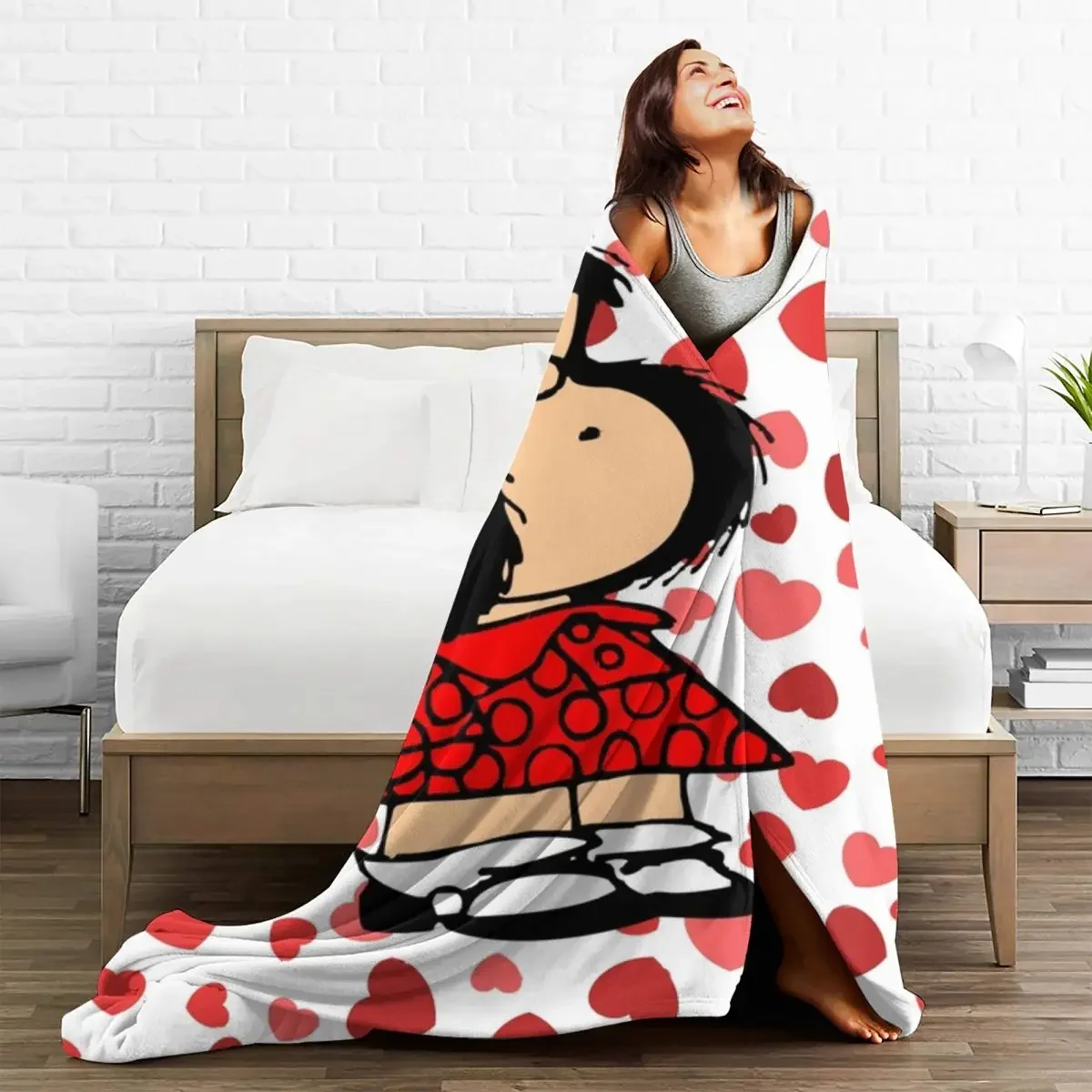 Mafalda Anime Plaid Blanket Flannel Winter Multi-function Warm Throw Blankets for Bed Travel Rug Piece