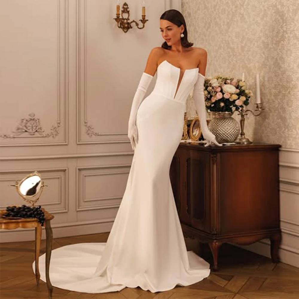 Mermaid Wedding Dresses Long Deep V Neck Backless Trumpet Modern Wedding Gowns for Bride