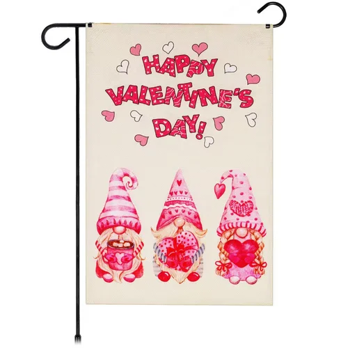 1 Ft. X 1.5 Ft. Burlap Valentine'S 3-Pink Hat Gnomes 2-Sided Garden Flag Printed EEJ zzo