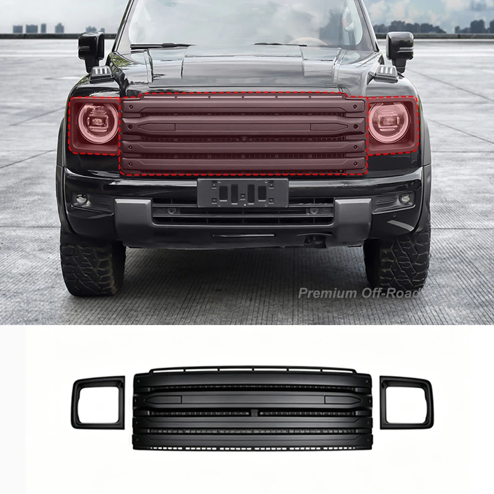 For 2024-2026 Haval H9 2nd Gen Blackout Grille, Modified Front Mesh with Bug Net & LED Light Bar Accessories