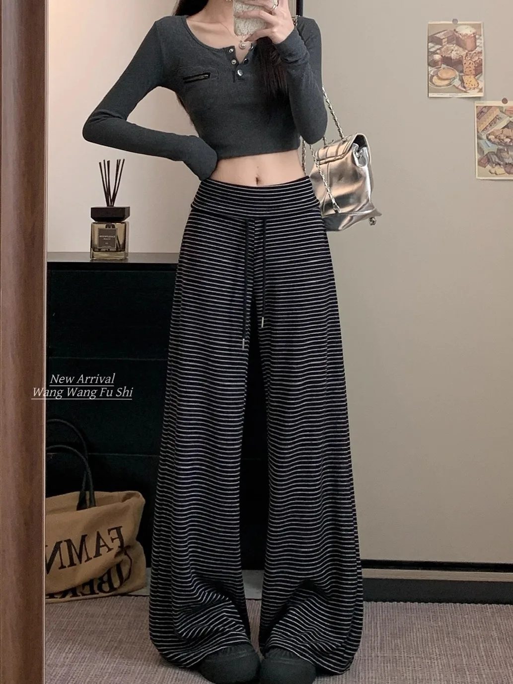 السراويل واسعة الساق للمرأة الصغيرة المرأة الخريف الحلو فتاة الاتجاه منتظم صالح مكتب مكان العمل تنفس مشروط مطوي الأربطة #1