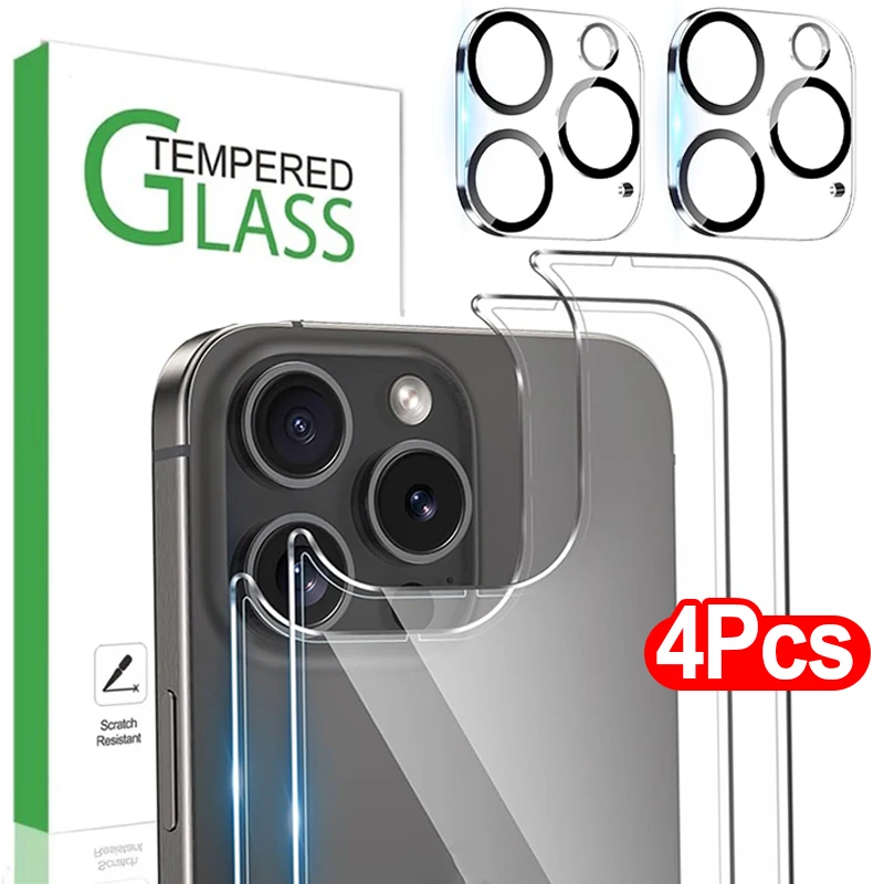 Back&Camera 4 In 1 Tempered Glass Screen Protector for iPhone 12 Mini 13 14 15 Plus Pro Max Rear Lens Clear Protective Films