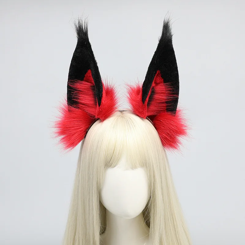 2024 Hot Anime Alastor Cosplay Headwear Radio Demon Fursuit Wolf Beast Ear Detachable Plush Headband Halloween Hair Prop