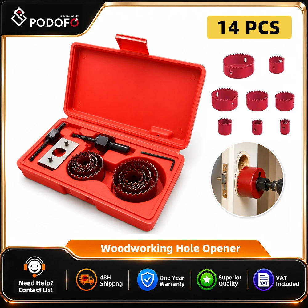 Podofo 11-teiliges PVC-Holzbohrer-Set, Lochsägen-Set, Lochsägen-Schneidwerkzeuge, Holzbearbeitungswerkzeuge, Bohrer für Holz, Metalle, Legierungen, rund, mit Koffer