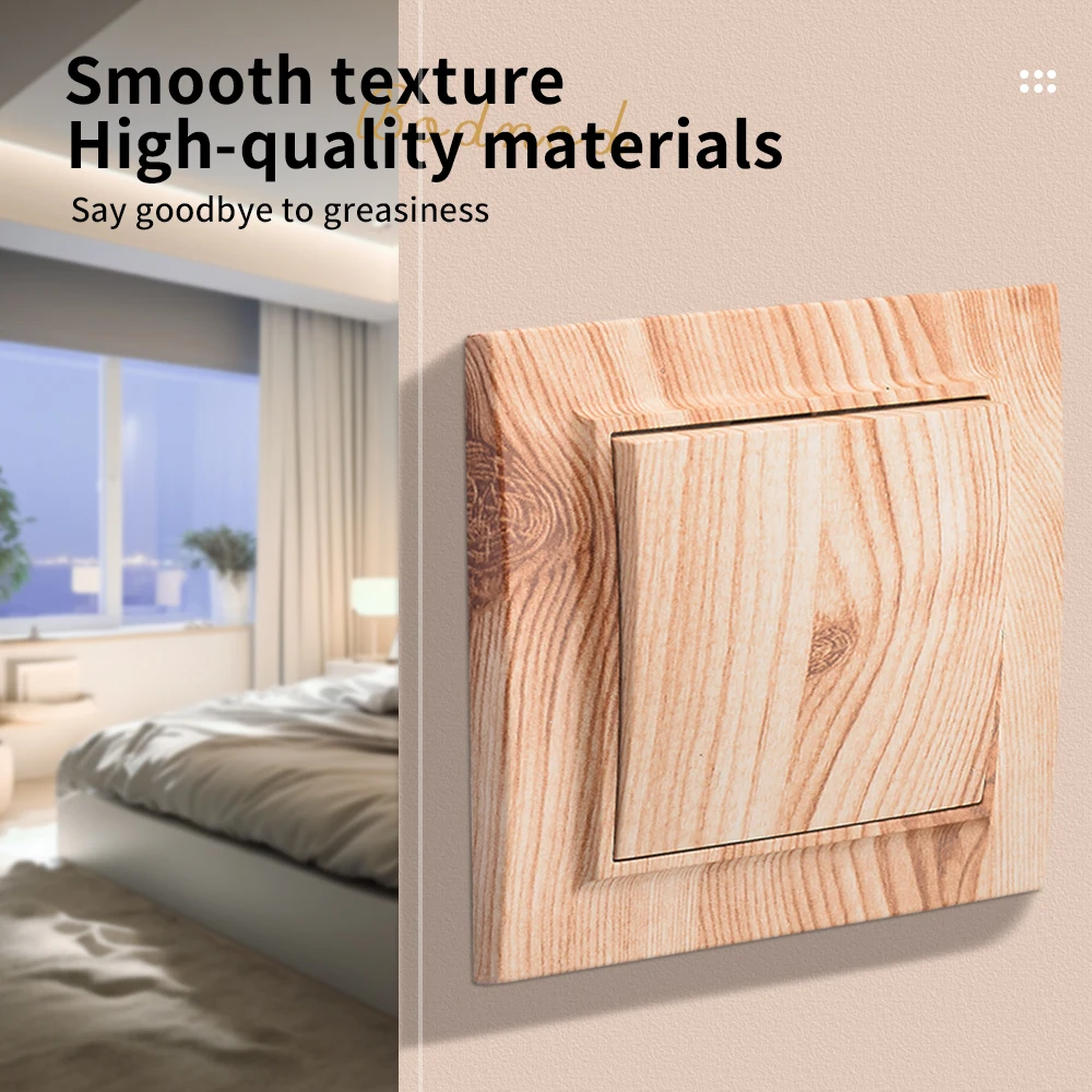 WESA Wood Wall Switch Classic Flame Retardant Plastic Panel 1 Gang 1 Way Vintage Wooden Color Wall Switch AC 250V France Spain