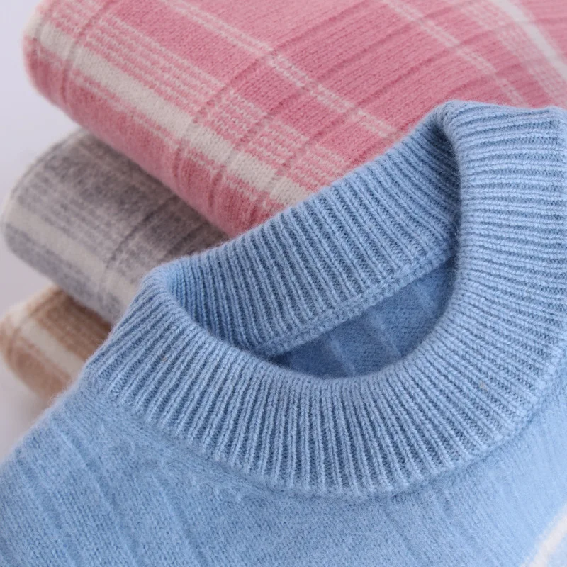 Winter New Childrens sweater O-Neck Color blocking Cashmere sweater Long sleeved pullover shirt Fashionable Warm Childrens tops