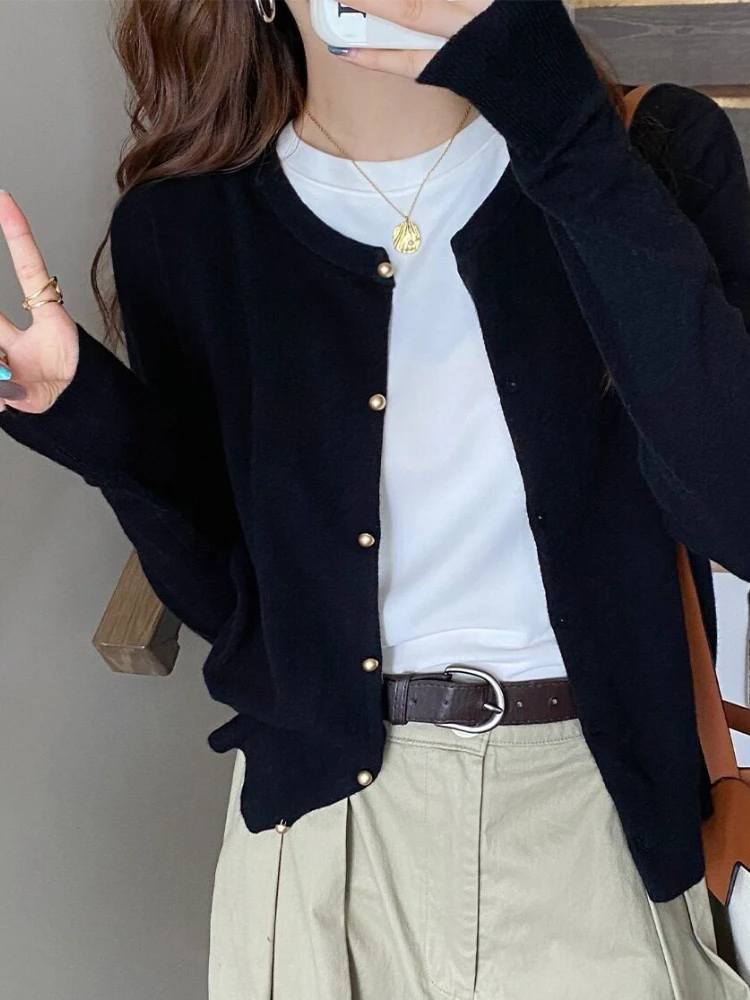 Zjaiss Thin Long Sleeve Designer Style Sweater 2026 Autumn Winter Grey Knit Women Cardigan Outerwear Early Fall Solid Tops