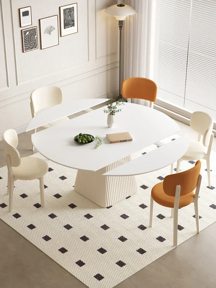 

Stone Plate Dining Table Retractable Square and round Dual-Use Table Household Rotating Dining Table and Chair Combination