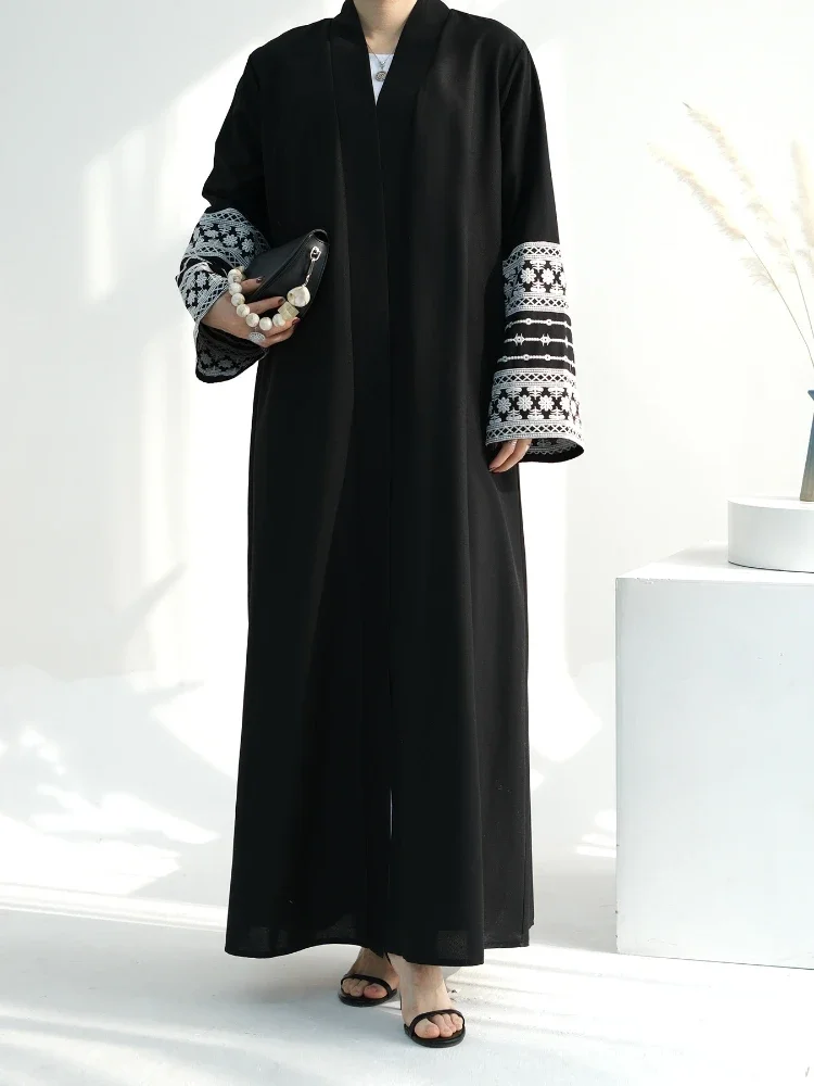 Cardigan Embroidery Dresses Eid Muslim Women Lace Up Long Robe Ramadan Morocco Dubai Jalabiya Abayas Kaftan Islam Abaya Vestidos