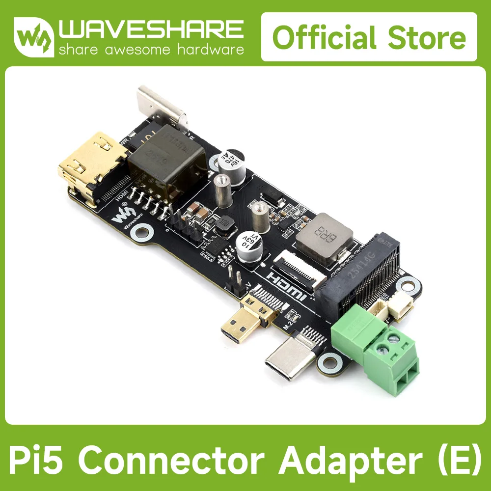waveshare-pcie-to-m2-多機能アダプター-e-raspberry-pi-5用、4k出力、オンボードpoe電源供給およびpcie-to-m2