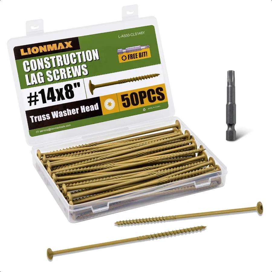 

Lag Screws 8 Inch Structural Wood Screw 14 x 8 50PCS Heavy Duty Rust Resistant Coated for Exterior Wood Lag Timber Framing Wash