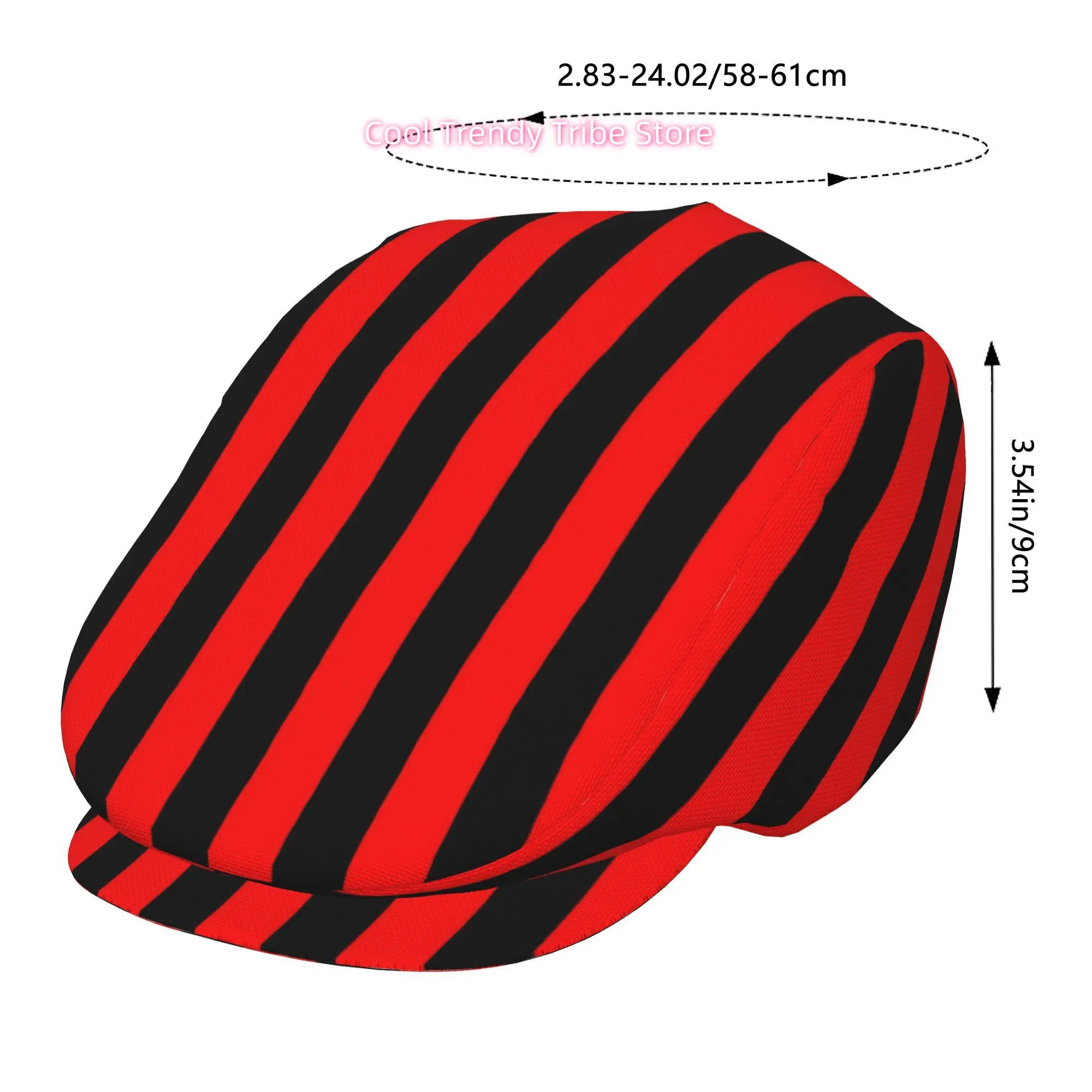 1pc of a Red And Black Striped Full-Face Printed Beret, a Trendy Newsboy Cap Suitable for Both Genders, Ideal for Golf, Outdoor