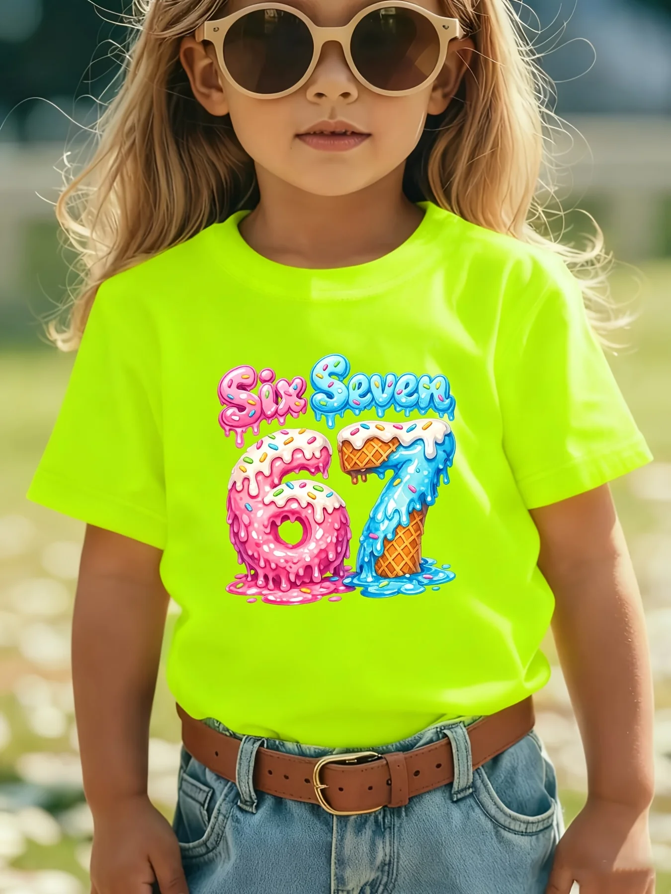 Summer Fashion Children's T-shirt SIX SEVEN Donut Number 67 Cartoon Pattern Printed Casual Parent Child Top