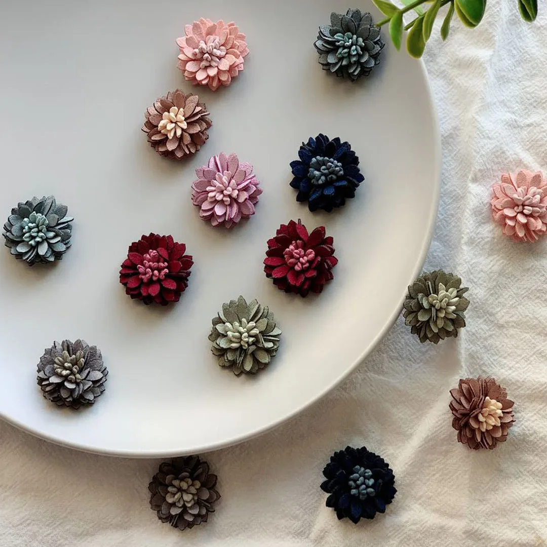 10pcs Classical 2.5cm Mini Solid Fabric Flower Handmade DIY Wedding Flower Hair Cloth Accessories 8 colors