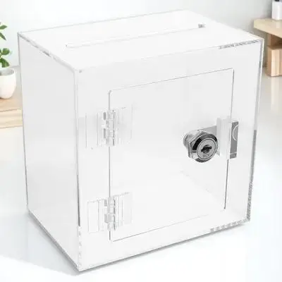 

Lockable Donation Fundraising Suggestion Box Clear Window Secure Mail Storage Acrylic Complaint Voting Box For Envelopes Letters