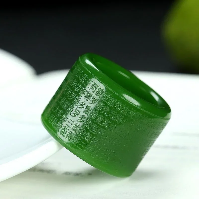 

Natural Green Jade 22mm Ring Heart Meridian Jadeite Buddhism Amulet Fashion Charm Jewelry Hand Carved Crafts Gifts Women Men