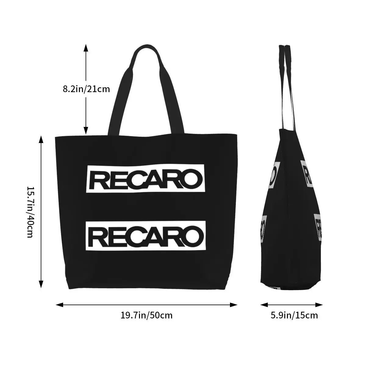 Recaro Houndstooth Logo Shopping Tote Bag Canvas Large Capacity Shoulder Bags Shopper Grocery Handbag for Women