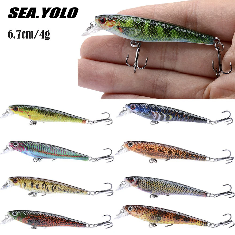 

Sea. Yolo Floating Water Minnow Hard Bait Biomimetic Bait Artificial Treble Hook 3D Dying Fisheye False Bait Lure Baits Tools