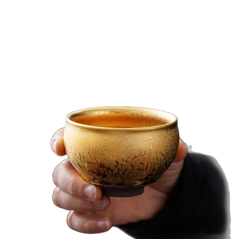 

Golden Oil Drop Jianzhan Teacup Jianyang Handmade Iron Tire Gilt Ceramic Master Cup Single Cup Set