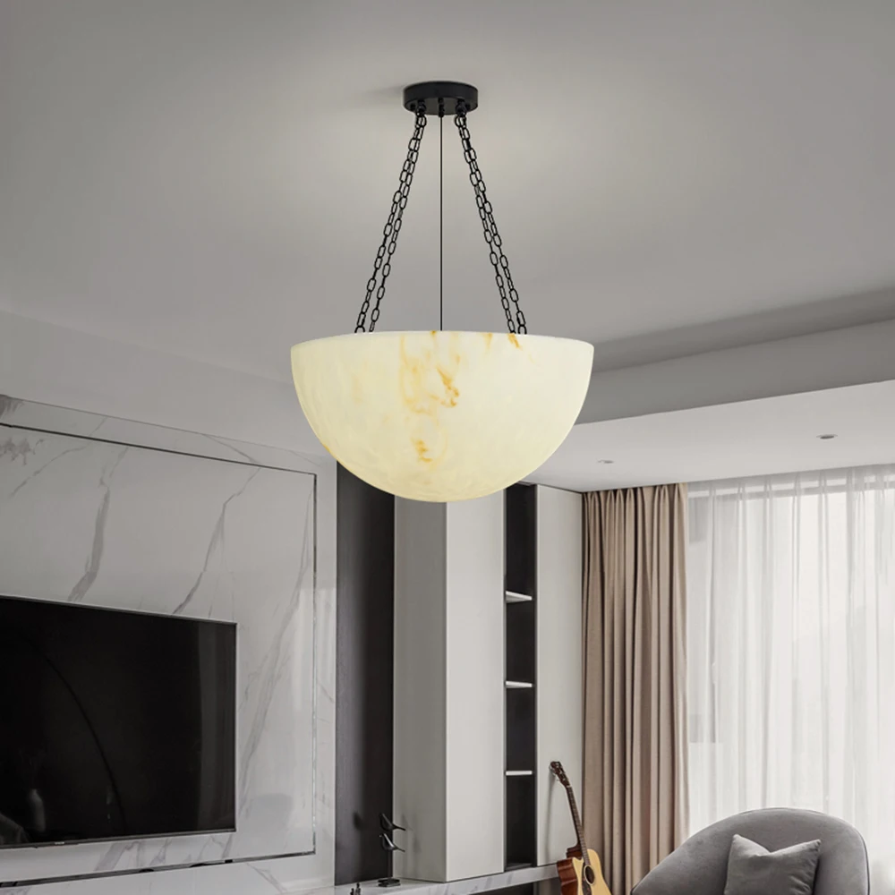 White Marble Chandelier for Dining Room Kitchen Table Nordic Modern Alabaster Pendant Light Creative LED Ceiling Lamp