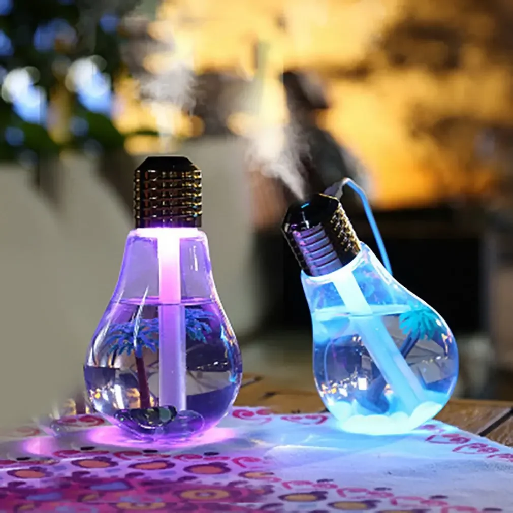 Bulb Humidifier 400ml โคมไฟกลางคืน LED สีสันสดใส - USB Air Essential Oil Diffuser สําหรับโฮมออฟฟิศ