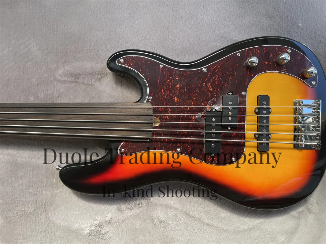 Fretless bass 5 strings Sunset electric bass basswood body Rosewood fingerboard Maple neck chrome hardware