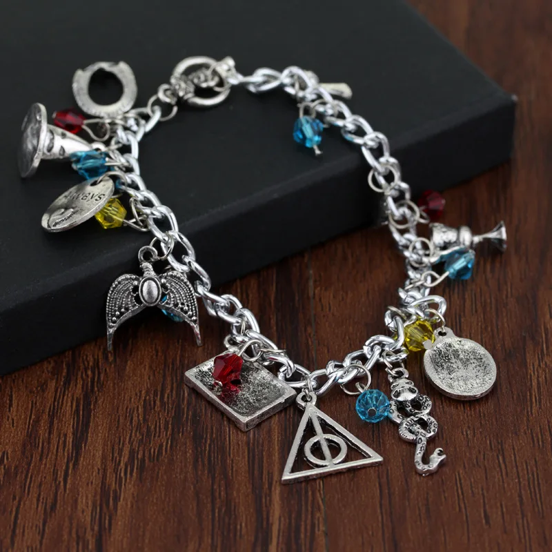 Harri Potter Time Turner Quidditch Death Hallows Combination Jewellery Toys Silver Gold Plated Charm Bead Bracelet Pendants Toy