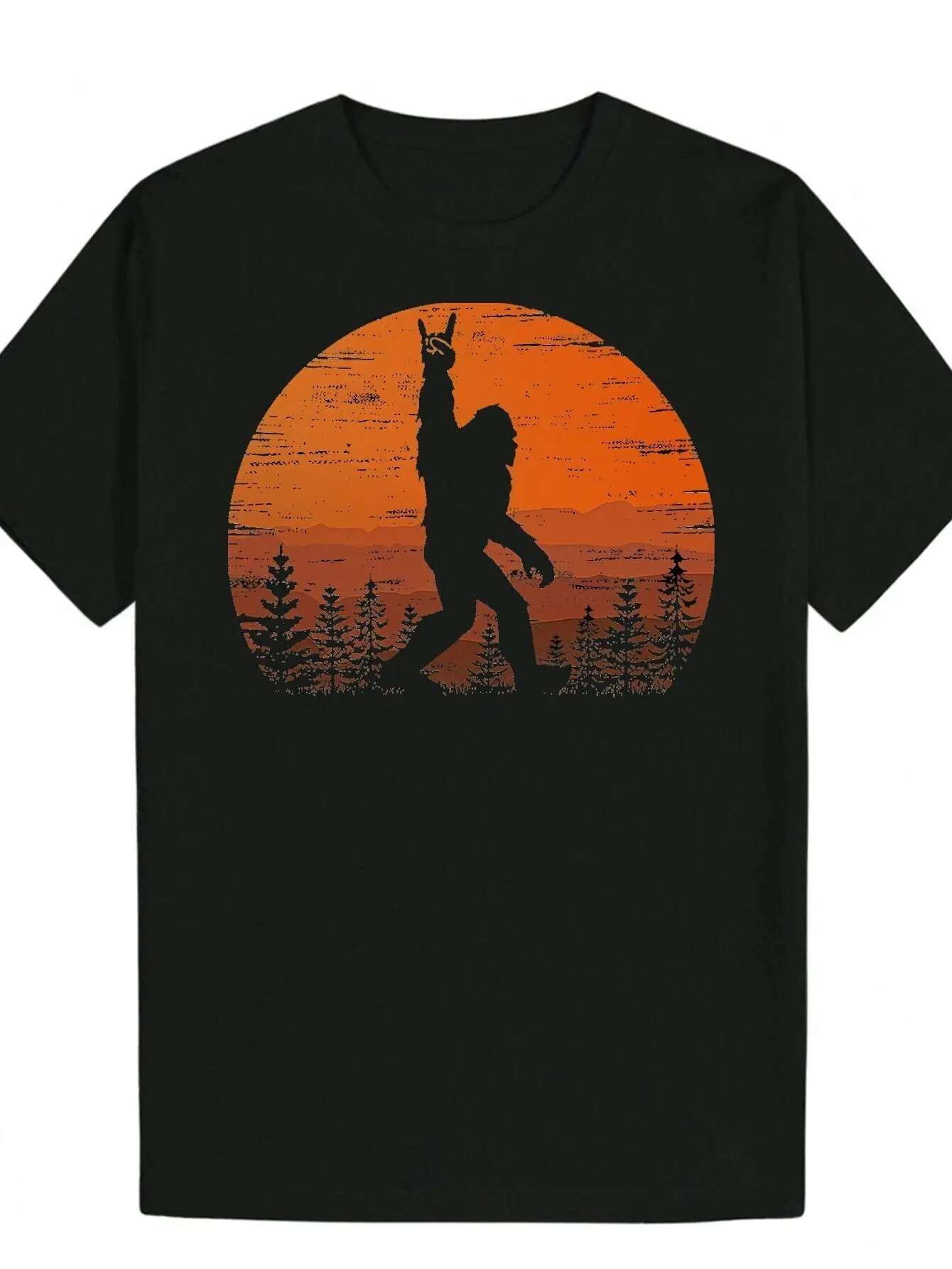 

Bigfoot Rock On Sunset Graphic T-Shirt Men Short Sleeve Cotton Retro Hiking Trip Tee