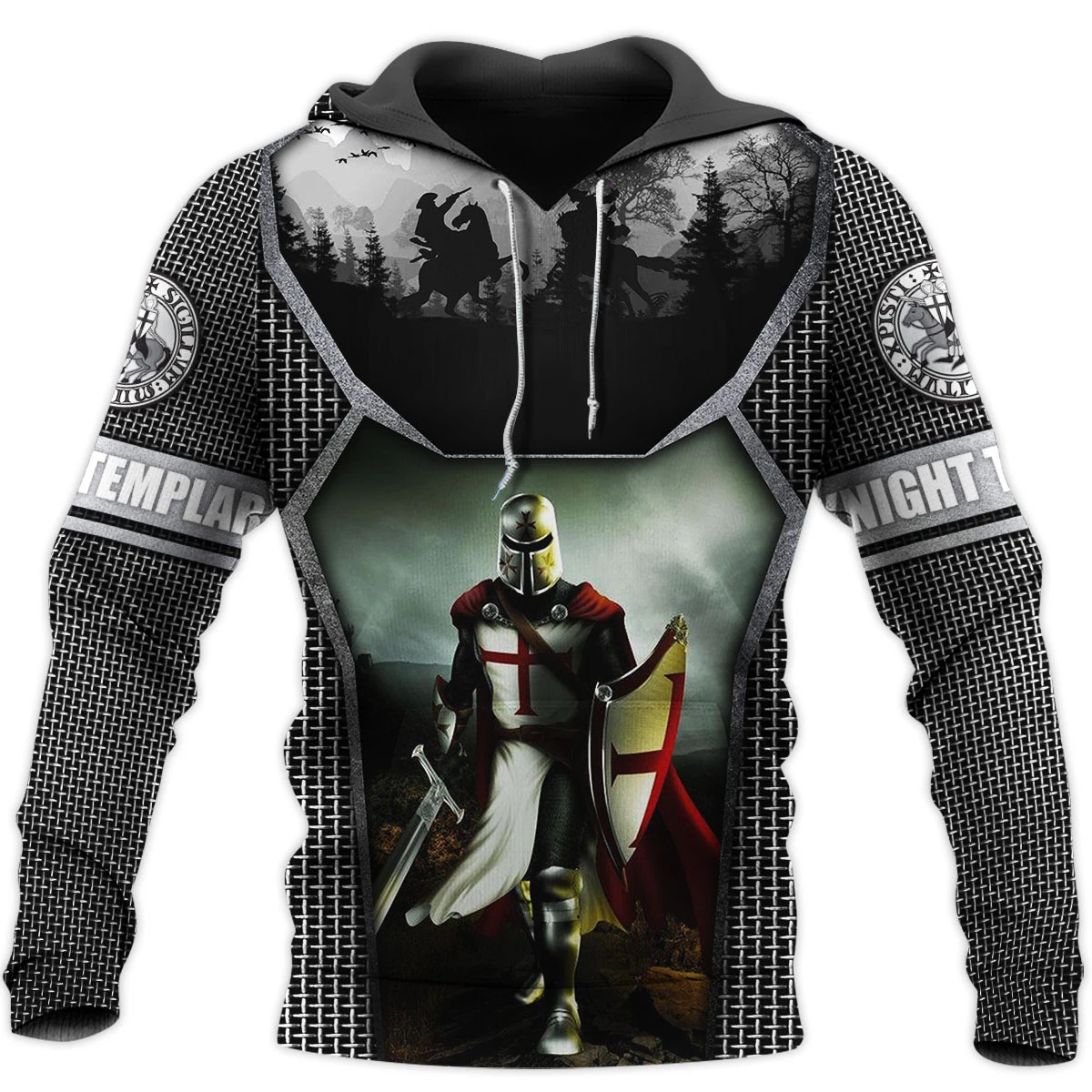 Fashionable 3D Printed Knight Medieval Armor-themed Hoodies,Knights Templar Harajuku-style Hooded,Casual Jacket Pullovers,Unisex