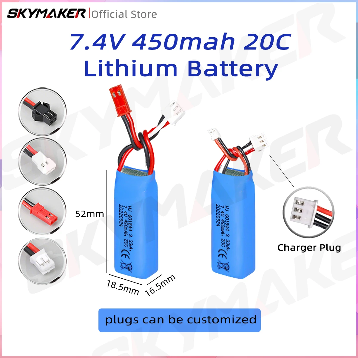 

7.4V 450mAh Lipo Battery 20C high-rate for 1:28 remote control car K979 K989 K999 K969 high-speed car battery 601844