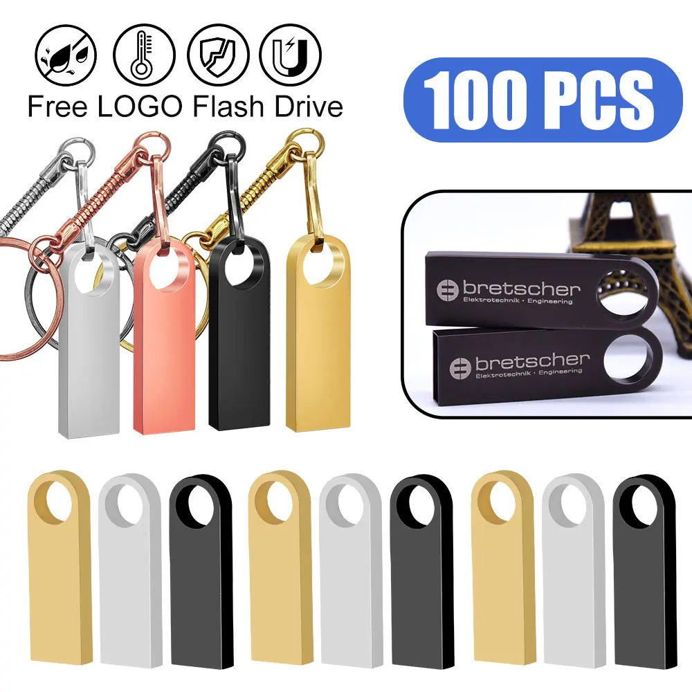 100PCS/lot Metal Pen Drive 64GB 32GB 16GB USB Flash Drive 8GB 4GB U Disk Key Stick 2GB 1GB 128MB 256MB Memory Pendrive Free Logo