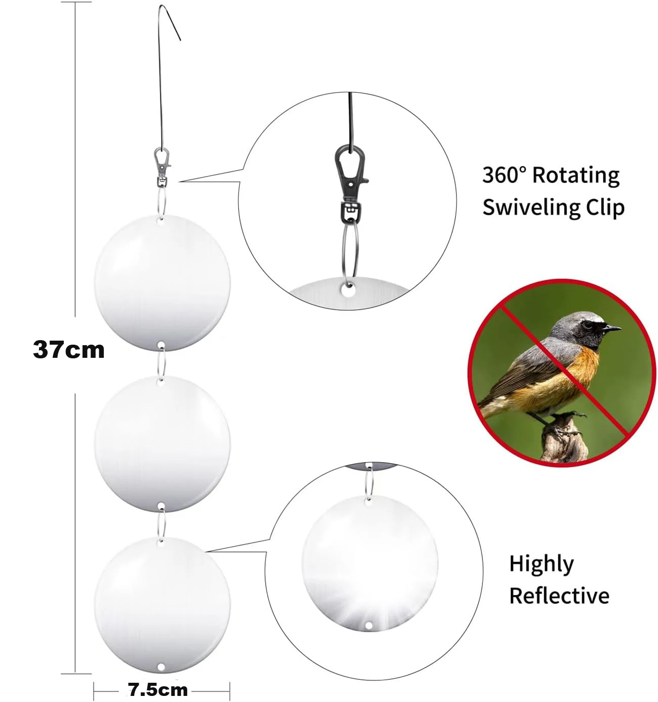 Reflective Bird Scare Discs Set, 24PCS Large Double-Sided Bird Deterrents for Outside, Bird Reflectors to Keep Birds, Woodpecker