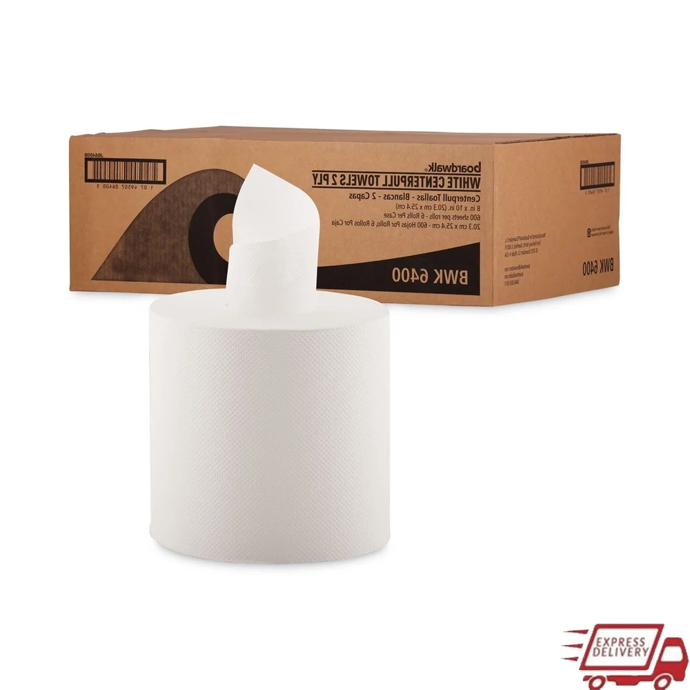 

Перфорированные полотенца для рук с центральным выдвигом, 2 слоя, 6 рулонов, 600 листов, прочные, впитывающие, идеальные общественные туалеты, офисы, школы, рестораны