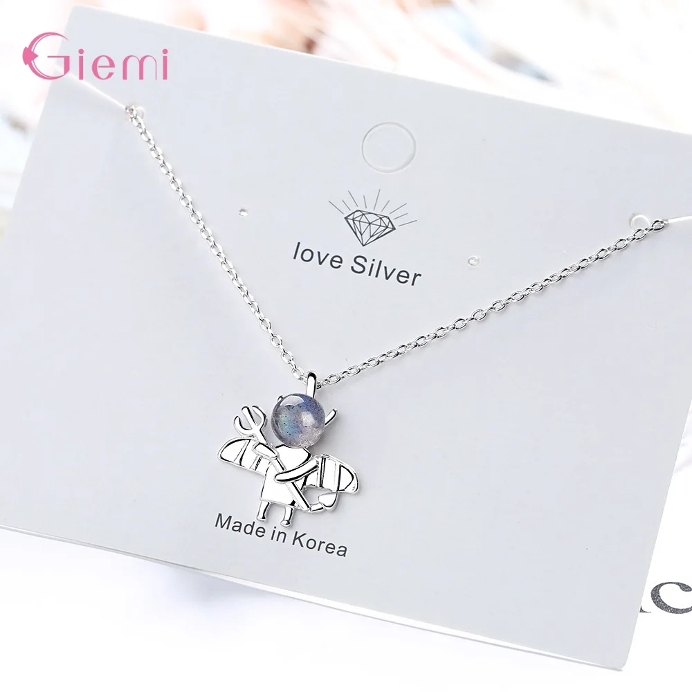 Personality 925 Sterling Silver Little Devil Moonlight Stone Pendant Necklaces For Women Girls Wedding Party Fashion Jewelry