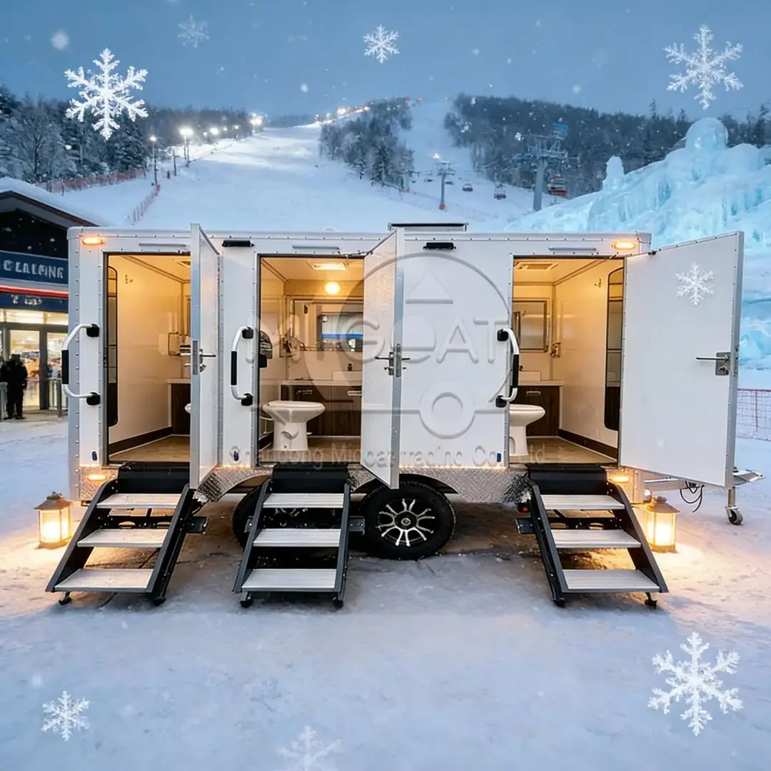

Luxury Portable Bathroom Trailer with Vanity And Storage for Scenic Spot Event Construction Site Temporary Toilet Export