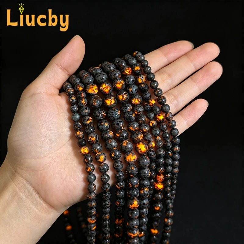 Großhandel Natürliche Super-Flammenstein Runde Lose Perlen UV-Leuchtende Heilkristalle für Schmuck DIY 4mm 6mm 8mm 10mm 12mm 15 Zoll Strang – Detail 2