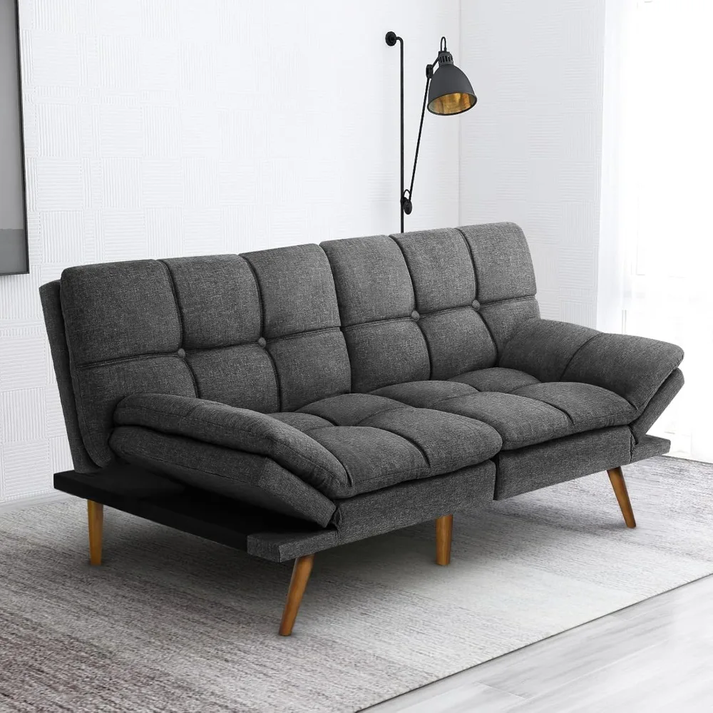 Futon Sofa Bed, Modern Convertible Sleeper Couch Daybed with Adjustable Armrests for Studio, Apartment, Office, Small Space