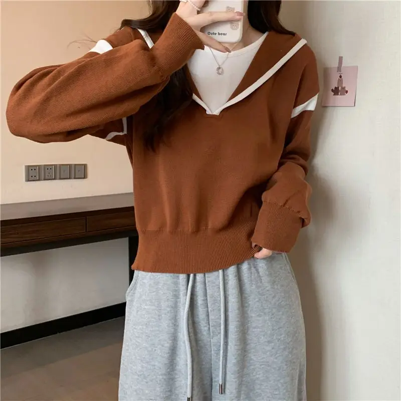 후드가 달린 면 후드티 폴레론 여성용 긴 소매 아트 스플라이스 브라운 옐로우 포켓 디자인 젠틀 걸 청록색 레이스 영